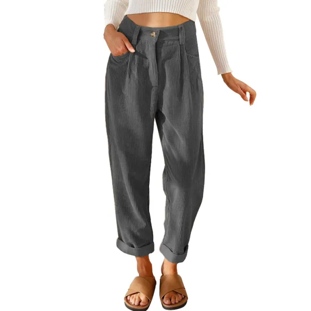 Women's High Waist Casual Pants Solid Color Loose Straight Trousers Gray - Shop at LoveMi