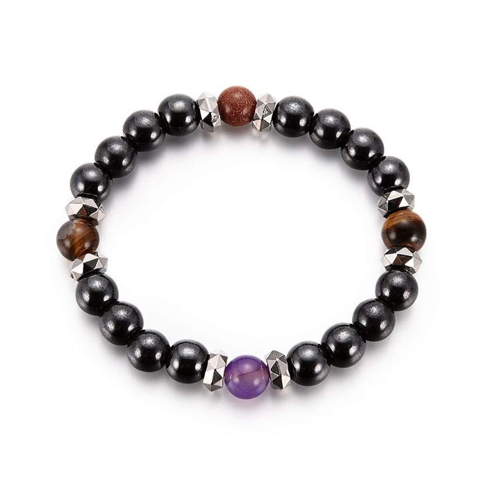 8mm Black Tourmaline Bracelet With Cinnabar And Amethyst Stones