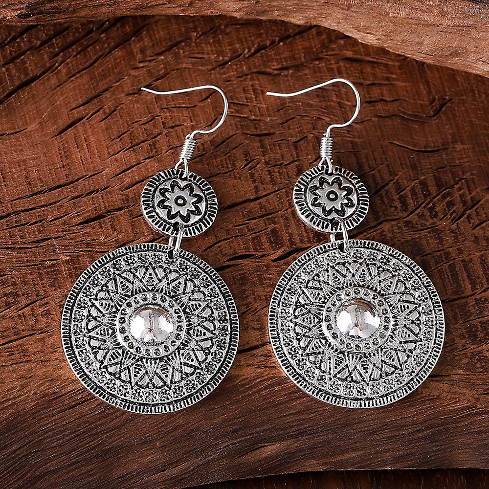 Retro Ethnic Style Round Printed Pendant Earrings