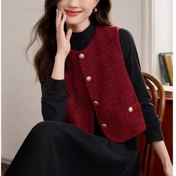 Sleeveless Breezy Waistcoat Western-style Jacket Tweed Vest