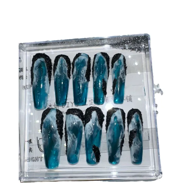 Handmade Nail Hand Painted Smudges Ice Transparent HAILANG Nail Art Spray Long Tip - Shop at LoveMi