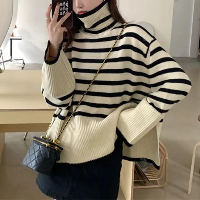 Striped Sweater Loose And Lazy Style Underwear Long Sleeved Top Women's Clothing White - Shop at LoveMi