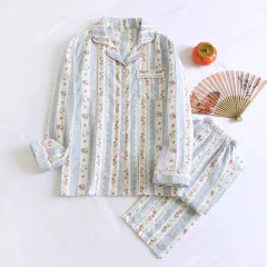 Japanese Sweet Ladies' Homewear Cotton Double-layer Gauze New Long-sleeved Trousers Two-piece Set - Red Small Sized Fruit - View 1