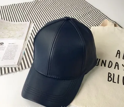Summer Leather Solid Color Retro Classic Leather Baseball Cap Navy Blue - Shop at LoveMi