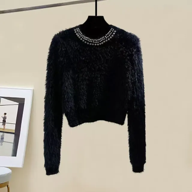Stylish Cropped Womens Pullover Sweater Black - Shop at LoveMi
