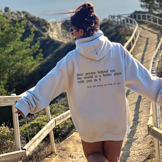 Letter Printed Peripheral Loose Spring And Autumn Hoodie White - Shop at LoveMi