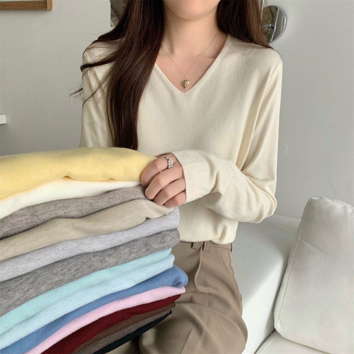 Loose Vneck Soft Cozy Sweater For Layering