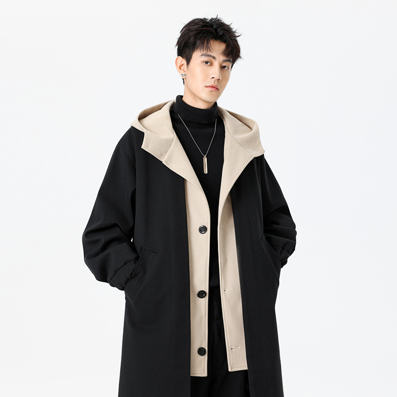 Men's Mid-length Faux Two-piece Trench Coat