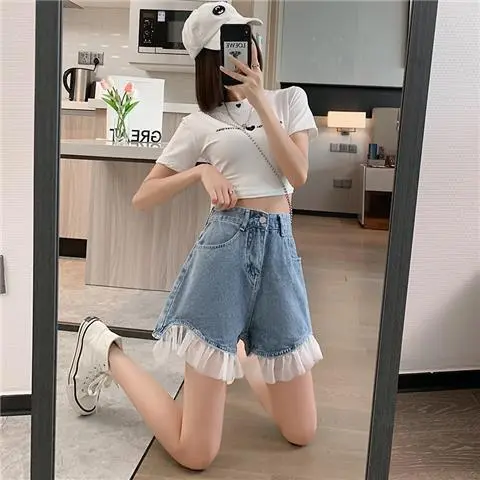 High Waist Design Denim Shorts For Women - Light Blue 0328