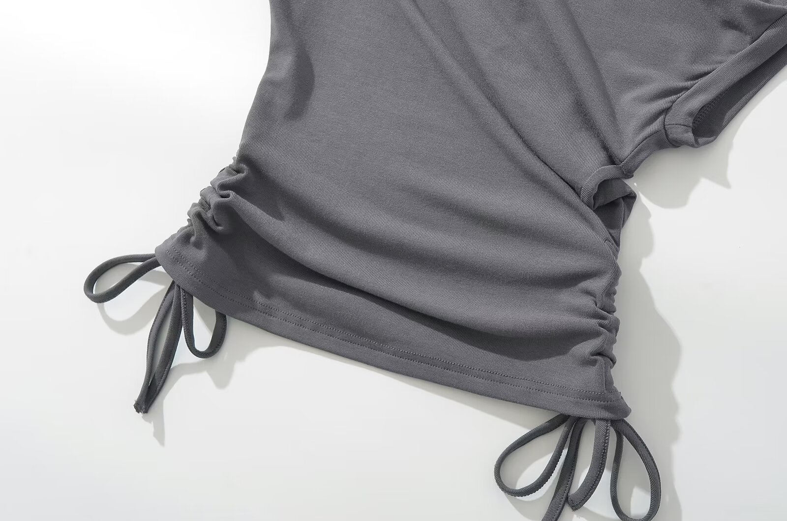 Drawstring Ruffle Diagonal Collar Short Running Casual One-shoulder T-shirt