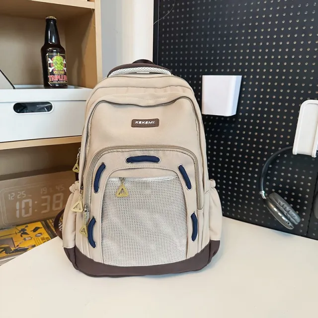 Schoolbag Female Fresh Primary And Secondary School Student Backpack Large Capacity Couple Casual Travel Bag Khaki - Shop at LoveMi