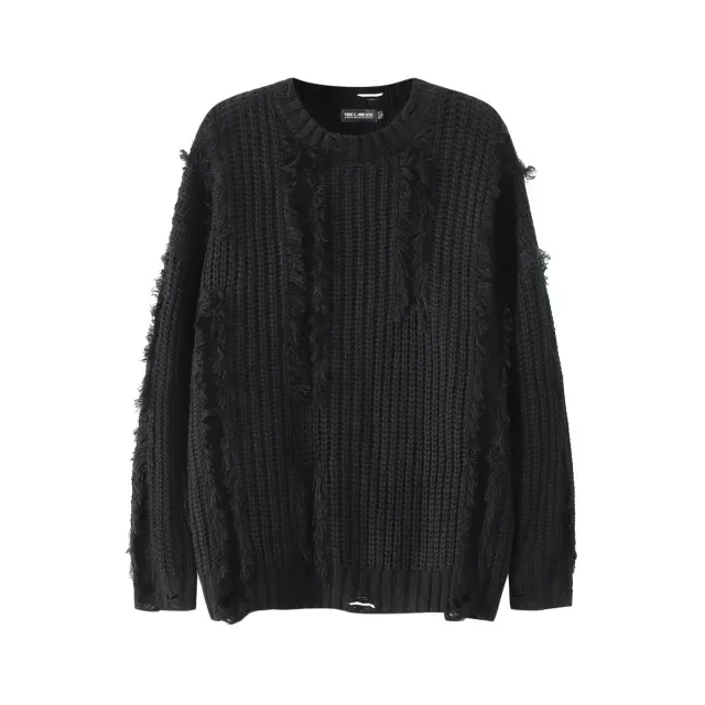 Retro Twist Ripped Pullover Lazy And Loose Sweater Black - Shop at LoveMi