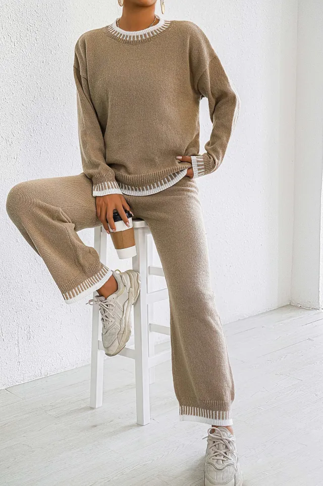 Women's Woven Suit Casual Pullover Straight Wide leg Pants Khaki Suit - Shop at LoveMi