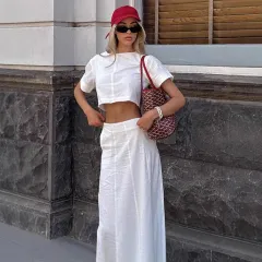 Fashion White Short Sleeve T-shirt Dress Set For Women - White - View 1