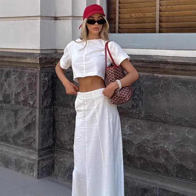 Fashion White Short Sleeve T shirt Dress Set For Women White - Shop at LoveMi