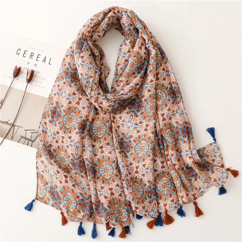 Retro Ethnic Style Voile Cotton And Linen Feel Scarf Women's Thin Type Sunscreen Shawl - Sl2205 007