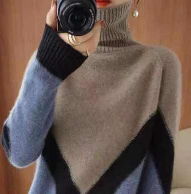 Women's Turtleneck Color Matching Bottoming Sweater Camel - Shop at LoveMi
