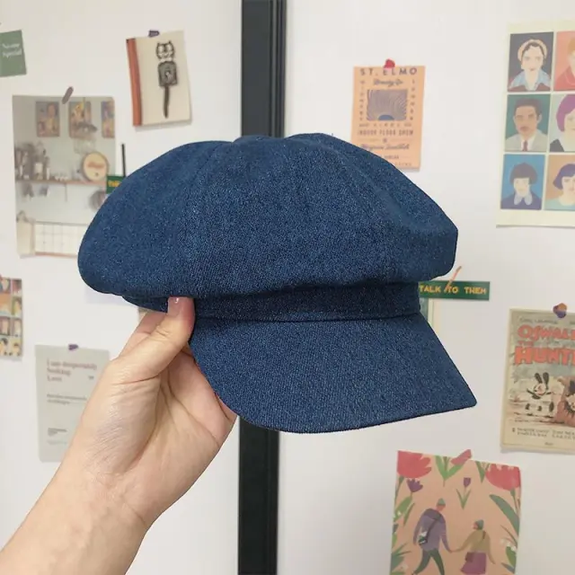 Dark Blue Denim Octagonal Cap Sun Protection Navy Blue - Shop at LoveMi