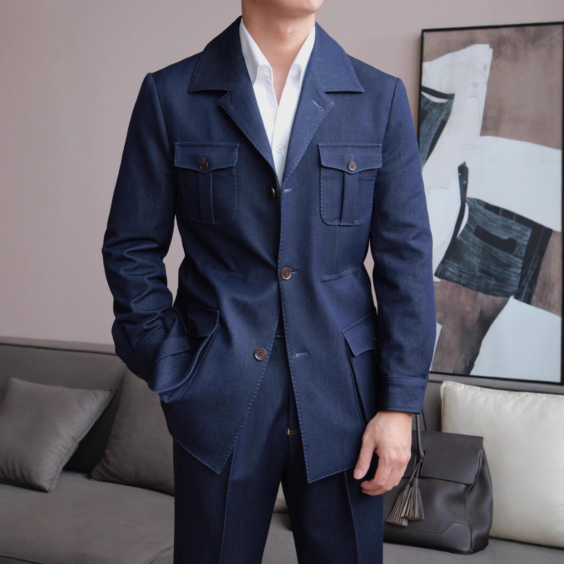 Crew-neck Hunting-style Casual Business Jacket