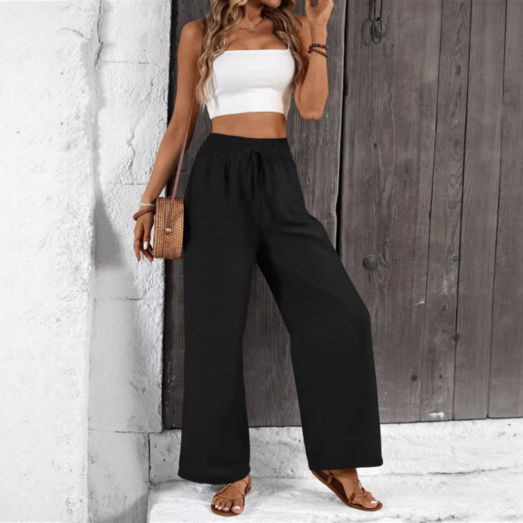 High-waisted Elastic-waist Figure-flattering Casual Womens Pants