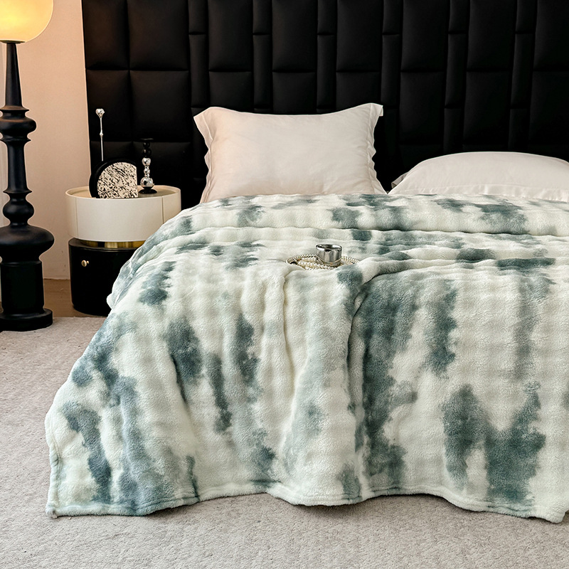 Rabbit-fur-like Plush Bubble Flannel Blanket With Printed Designperfect For Naps And As A Throw