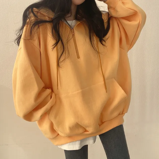 Autumn And Winter Fleece lined Pullover Zipper Hooded Sweater For Women 600 Yellow, Thin - Shop at LoveMi