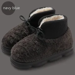 Snow Boots Outer Wear Plush Cotton-padded Shoes Poop Feeling Winter Home Non-slip - Navy - View 1