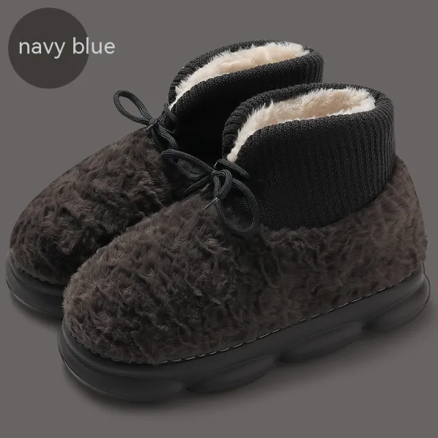 Snow Boots Outer Wear Plush Cotton padded Shoes Poop Feeling Winter Home Non slip Navy - Shop at LoveMi