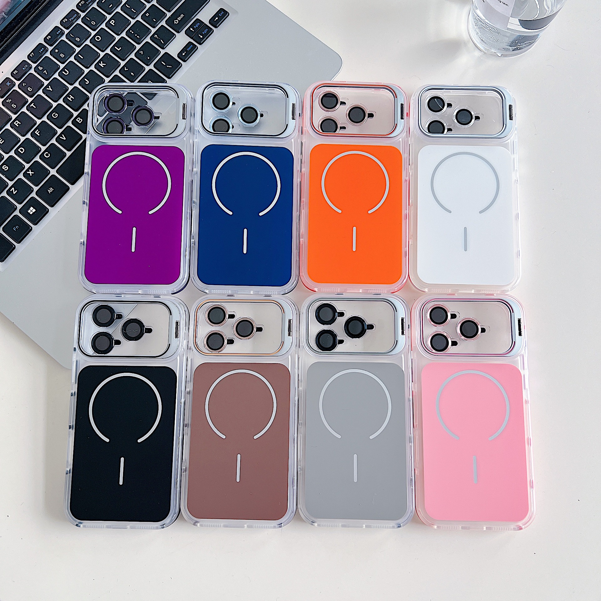 Plated Standalone Lens-protecting Magnetic Kickstand Phone Case Full-body Coverage