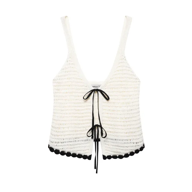 Summer Contrast Color Knitted Bowknot Decoration Crocheted Top - Shop at LoveMi