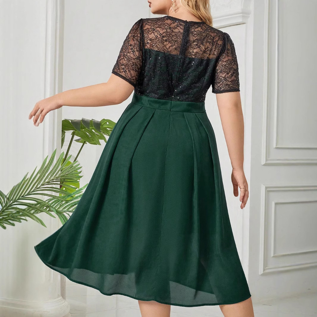 Short Sleeve Lace Stitching Elegant Plus Size Dress