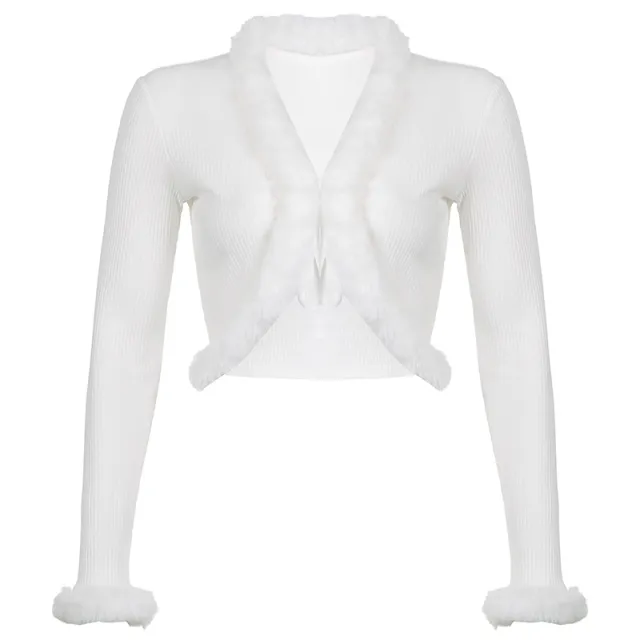 Women's Clothing Popular Short Furry Cardigan Fur Collar Coat White - Shop at LoveMi