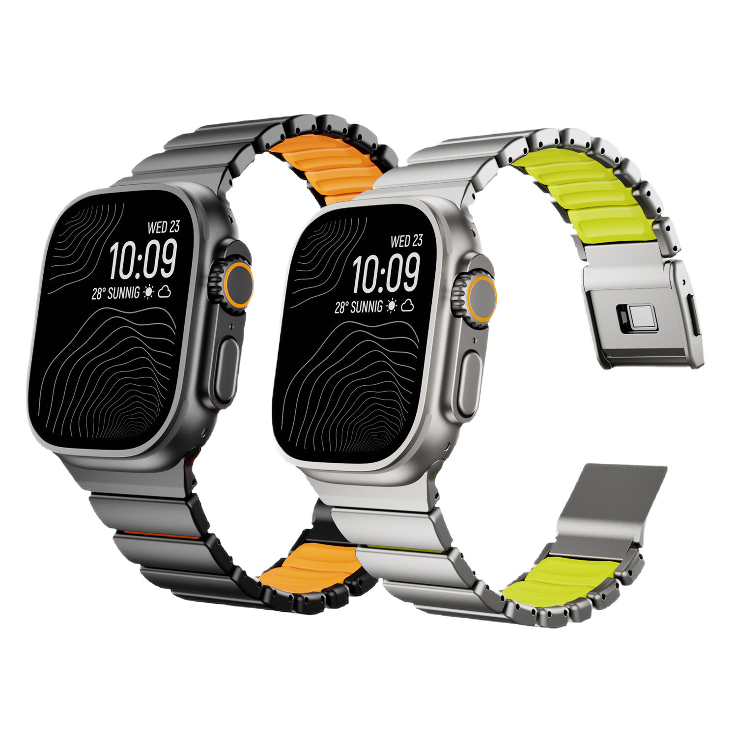 Contrast-color Wide Metal-spliced High-tensile Silicone Magnetic Buckle Strap For Watch Bands