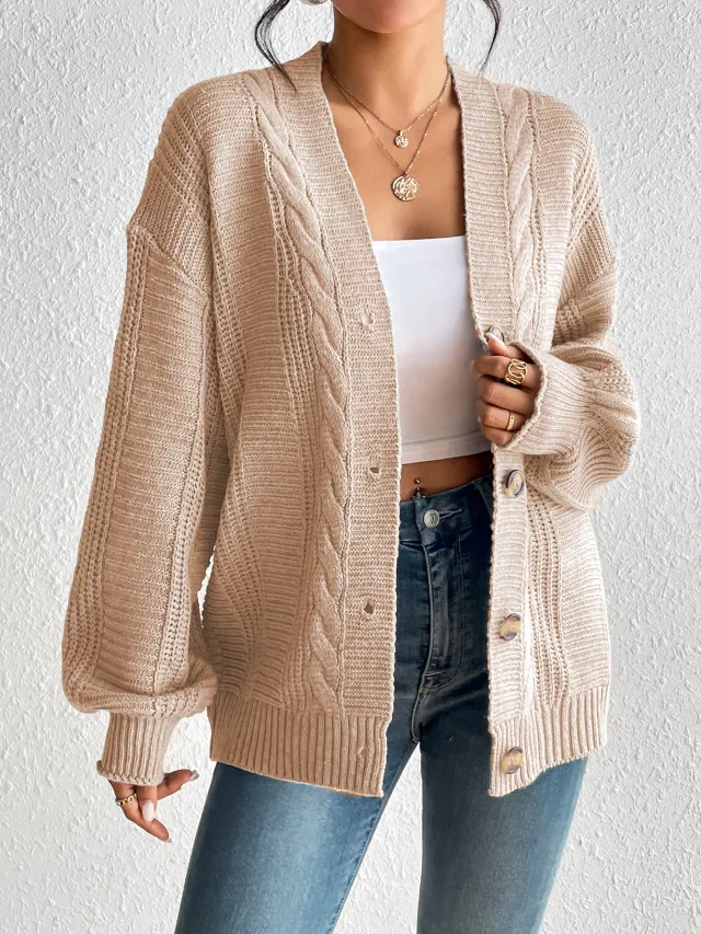 Simple Hemp Pattern Button Women's Overcoat Cream - Shop at LoveMi