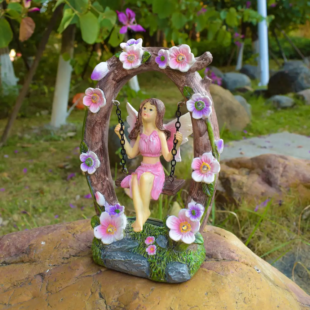 Resin Swing Angel Craft Mini Night Light For Balcony Decorative Ornaments