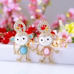 Diamond Couple Monkey Car Key Ring - Random Color - View 1