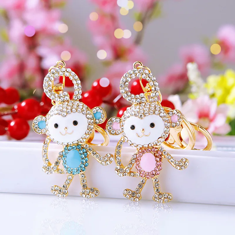Diamond Couple Monkey Car Key Ring - Random Color