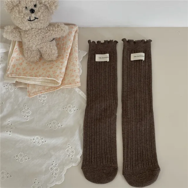 New Autumn And Winter Sweet Ruffled Socks For Girls Solidcolor Mid calf Length Brown Camel Color - Shop at LoveMi