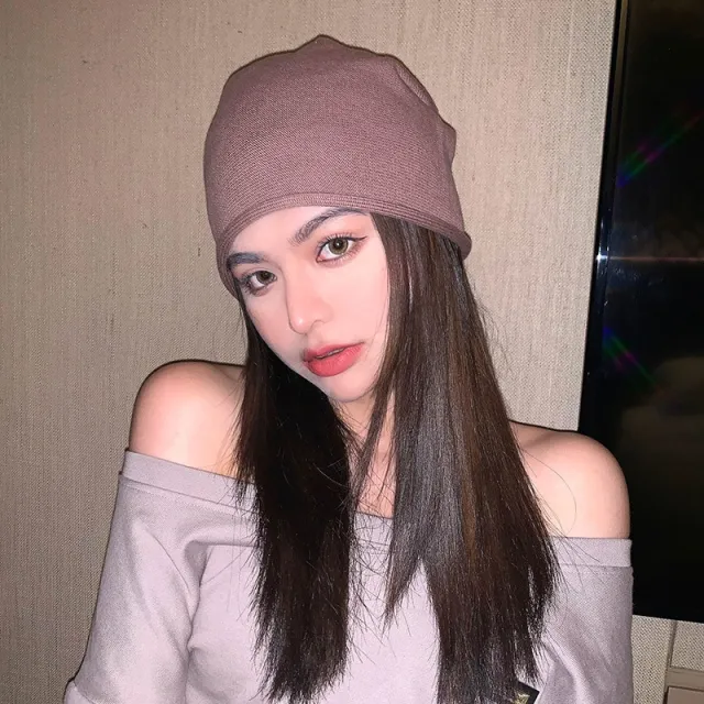 Pile Heap Cap Women's Fashion Thin Patch Pullover Hat 1412Mx Curling Dark Brown - Shop at LoveMi