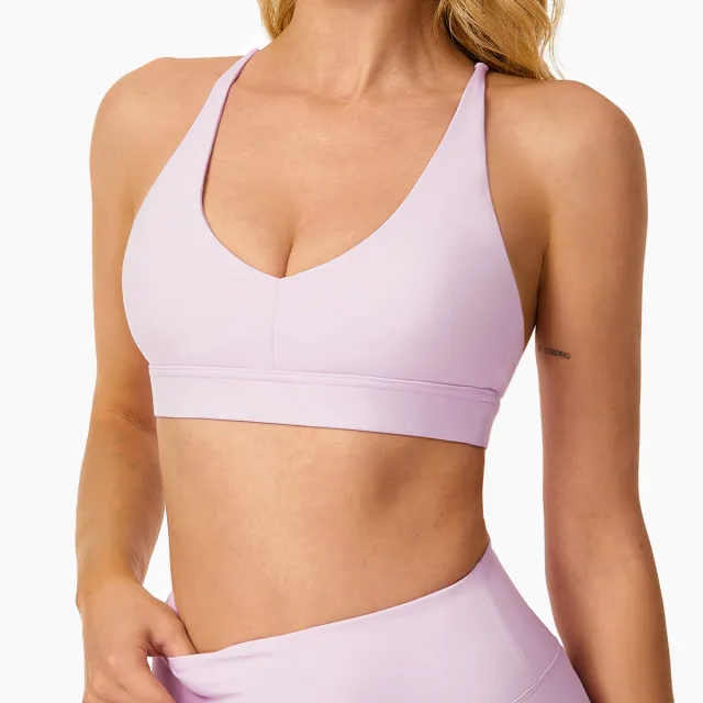 Brushed Back Yoga Clothes Running Shockproof Sports Bra Lilac Pink - Shop at LoveMi