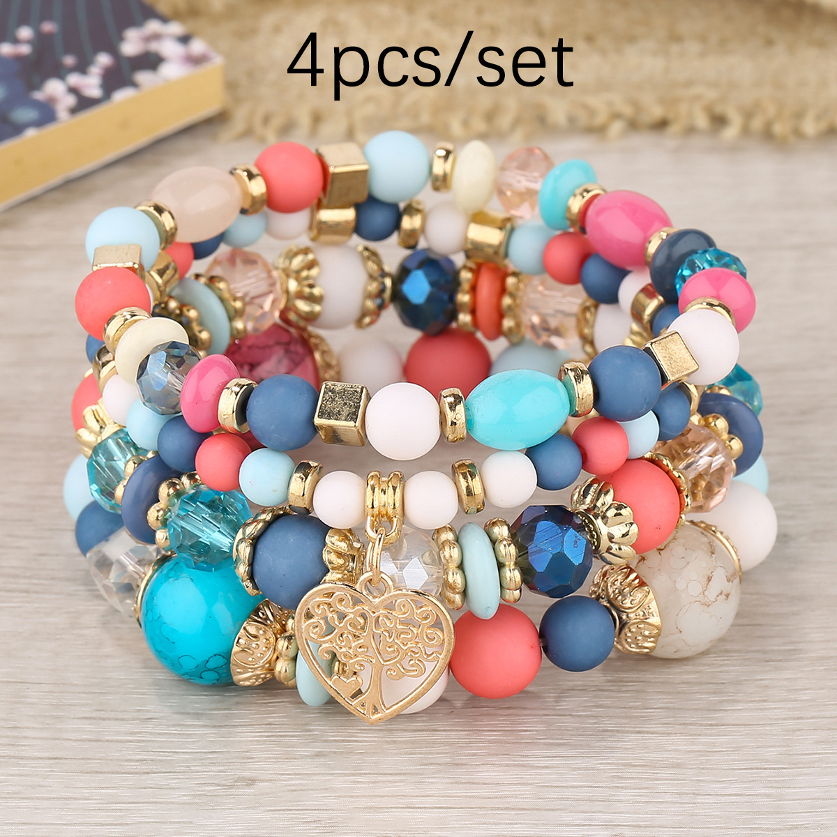 Multi-layer Hollow Heart Pendant Tassel Bracelet Suit