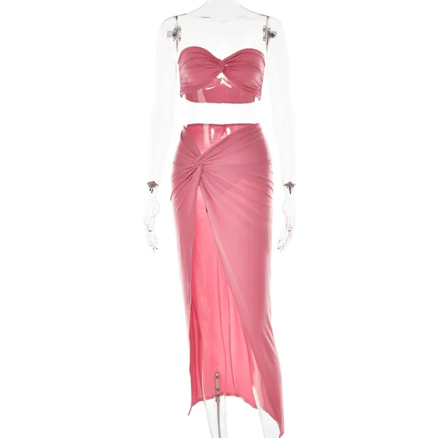 Women's High waisted Skirt Two piece Set Pink - Shop at LoveMi