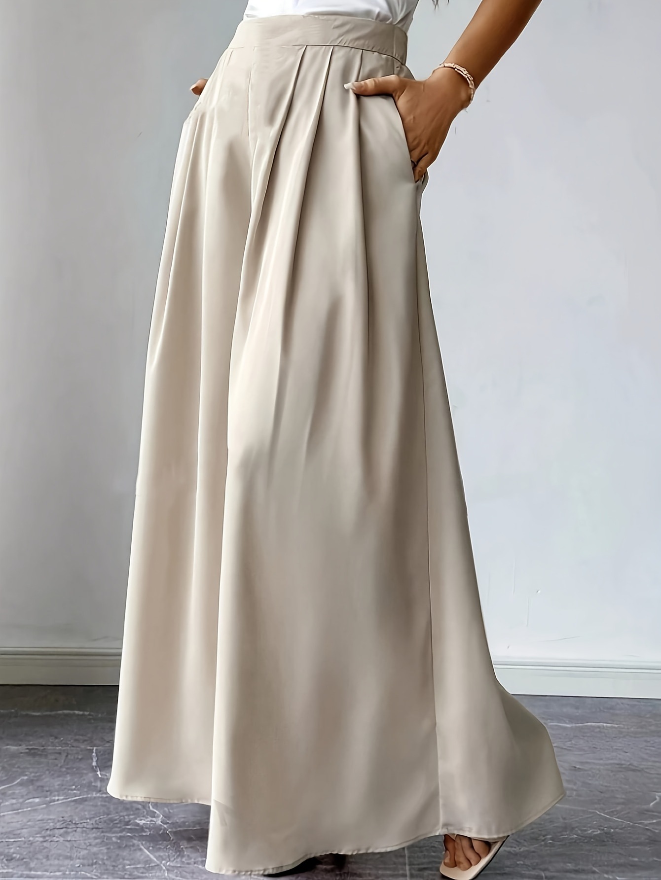 Women's pleated wide-leg pants in linen – high-waist semi-elastic bohemian full-length
