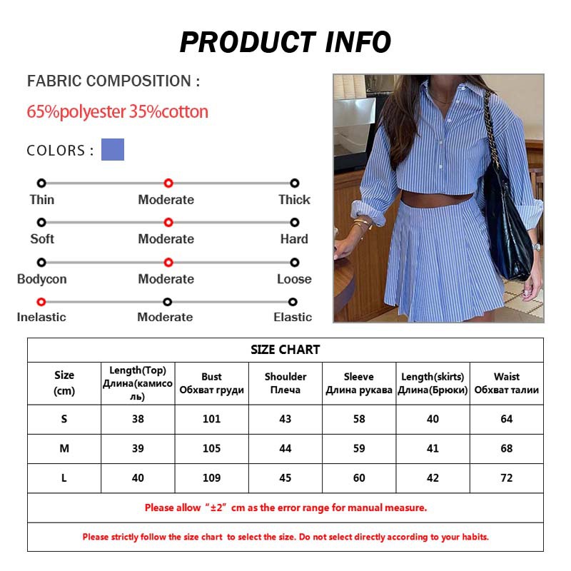 Elegant Blue Striped Women's Two-piece Set Fashion Long Sleeve - Image 7