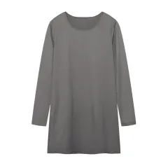 Women's Long Sleeve Slim Fit Slimming Slit Long T-shirt - Grey - View 1