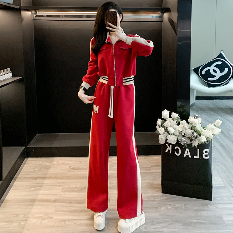 European Goods Casual Sports Women's Top Wide Leg Pants Two-piece Set