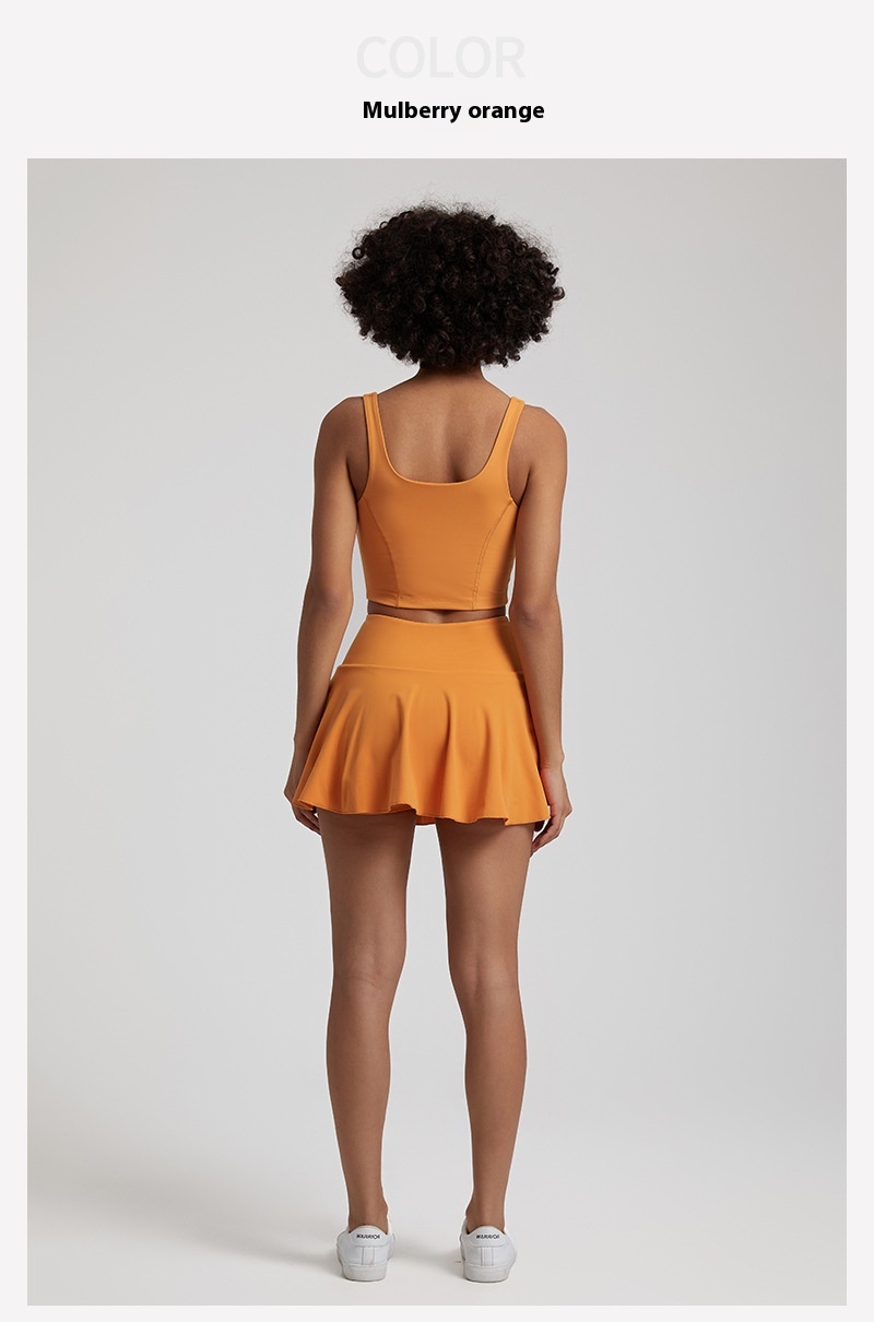 Nude Feel Outdoor Running Fitness Casual Pleated Mini Skirt Vest Suit - Image 6