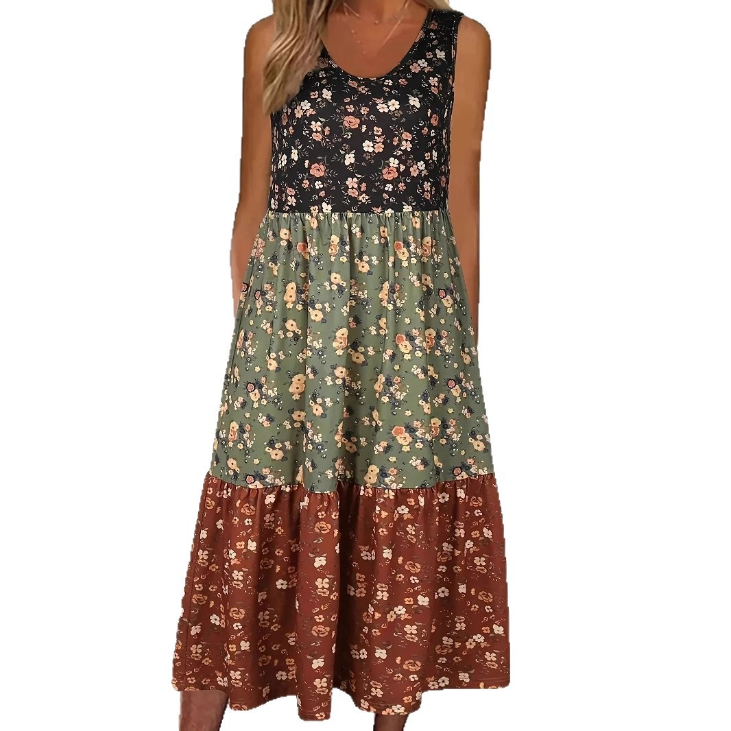 Spring And Summer Digital Printing Mid-length Loose Casual Vest Dress