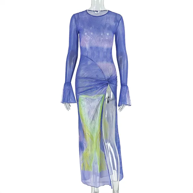 Fashion Women's Printed Mesh Slit Wrap Skirt With Pleats Violet - Shop at LoveMi