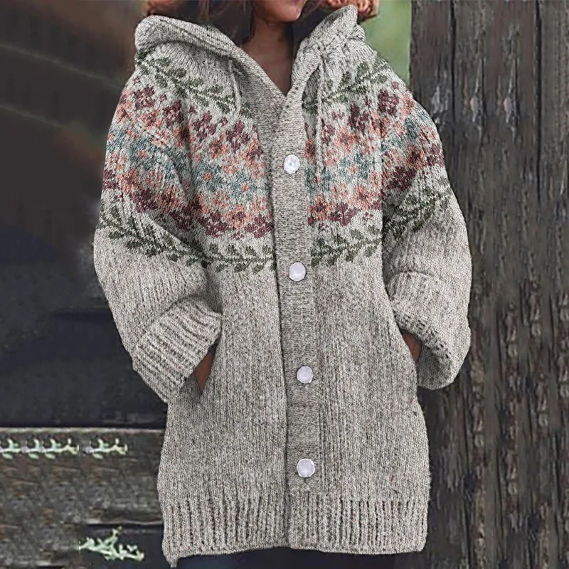 Retro Ethnic Print Women's Casual Cloak Coat